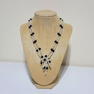 Vintage Black and White Beaded Necklace